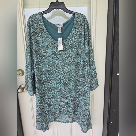 Catherines Tunic Lace Top 5X Plus Embroidered Lined Women New Teal - Picture 4 of 13